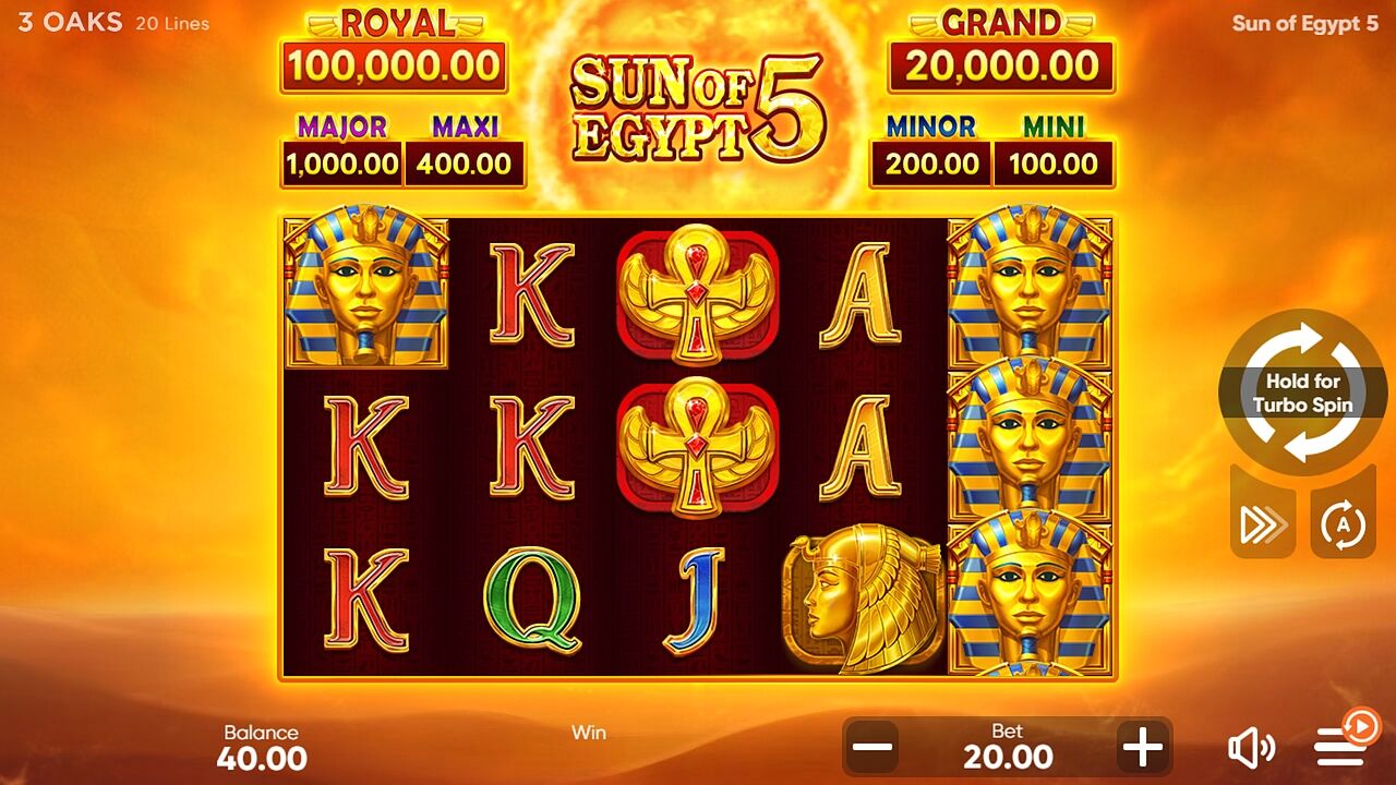Στιγμιότυπο βασικού παιχνιδιού Sun of Egypt 5 στη διάταξη 5×3